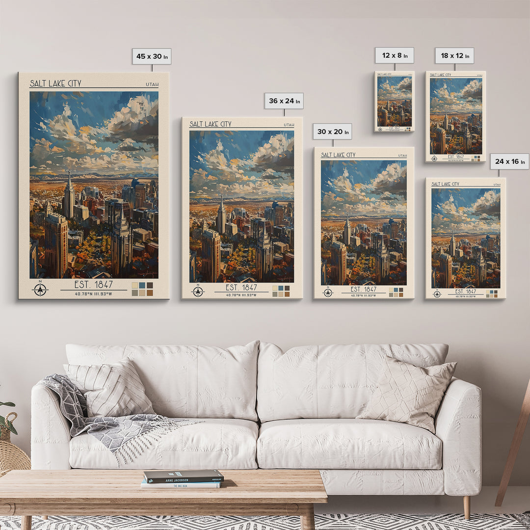 Salt Lake City Travel Poster, Framed Canvas Print, Retro Travel Poster, City Wall Art, Travel Art Print, Travel Wall Decor, Wall Art