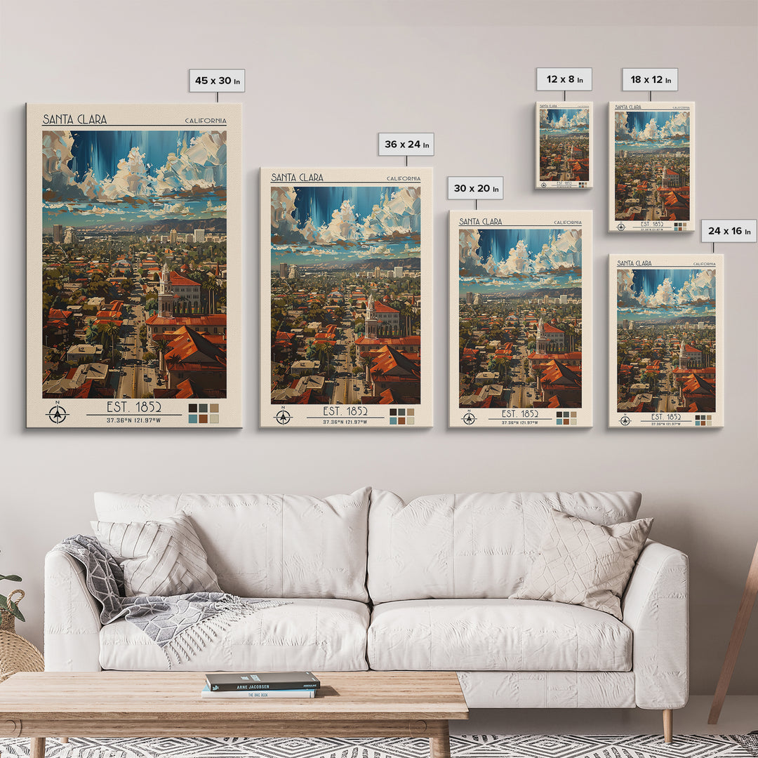 Santa Clara Travel Poster, Framed Canvas Print, Retro Wall Art, Travel Print, Modern Wall Decor, Retro Travel Poster, Travel Posters