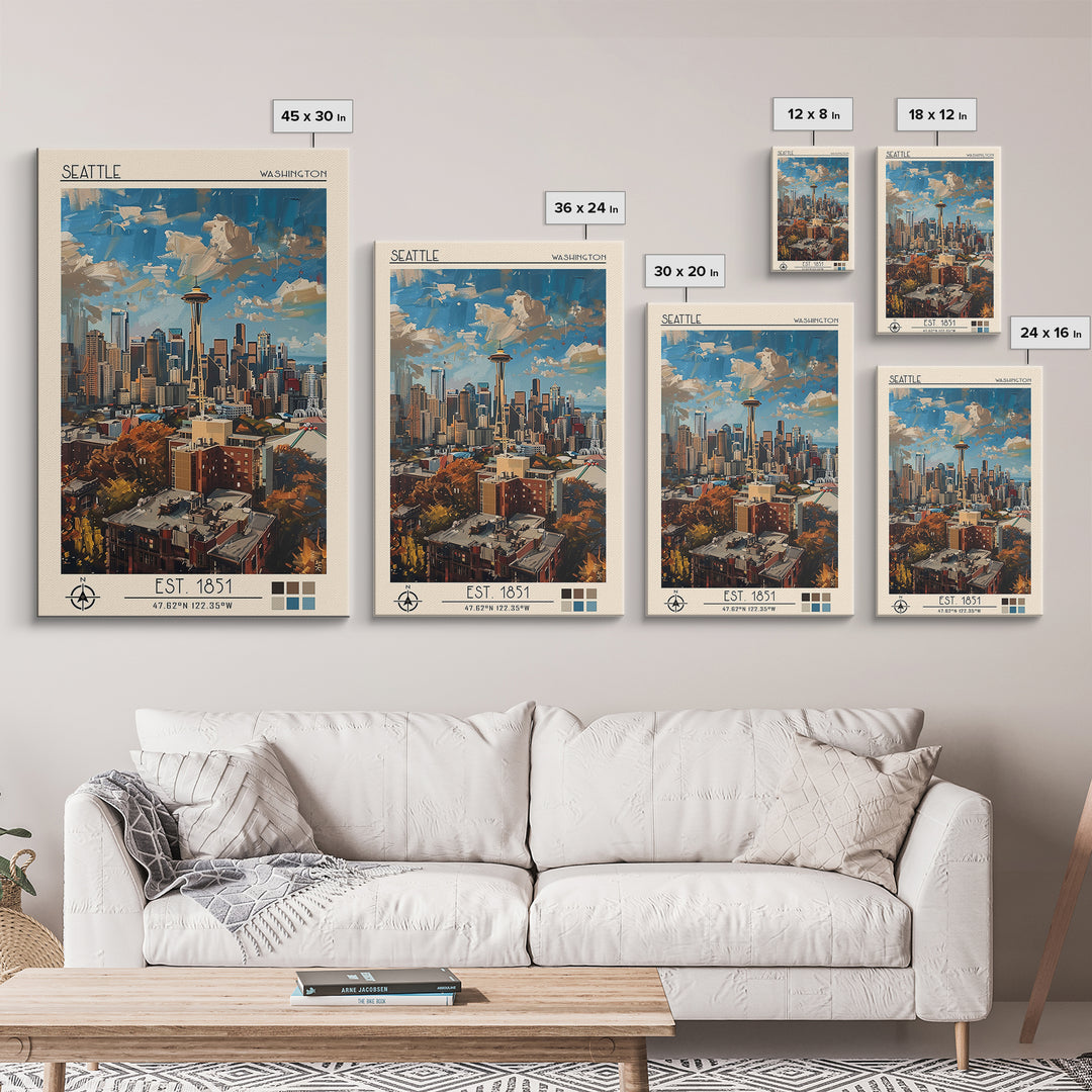 Seattle Travel Poster, Canvas Print, City Art Print, Travel Wall Art, Retro Travel Poster, Wanderlust Gift, Home Decor, Travel Decor