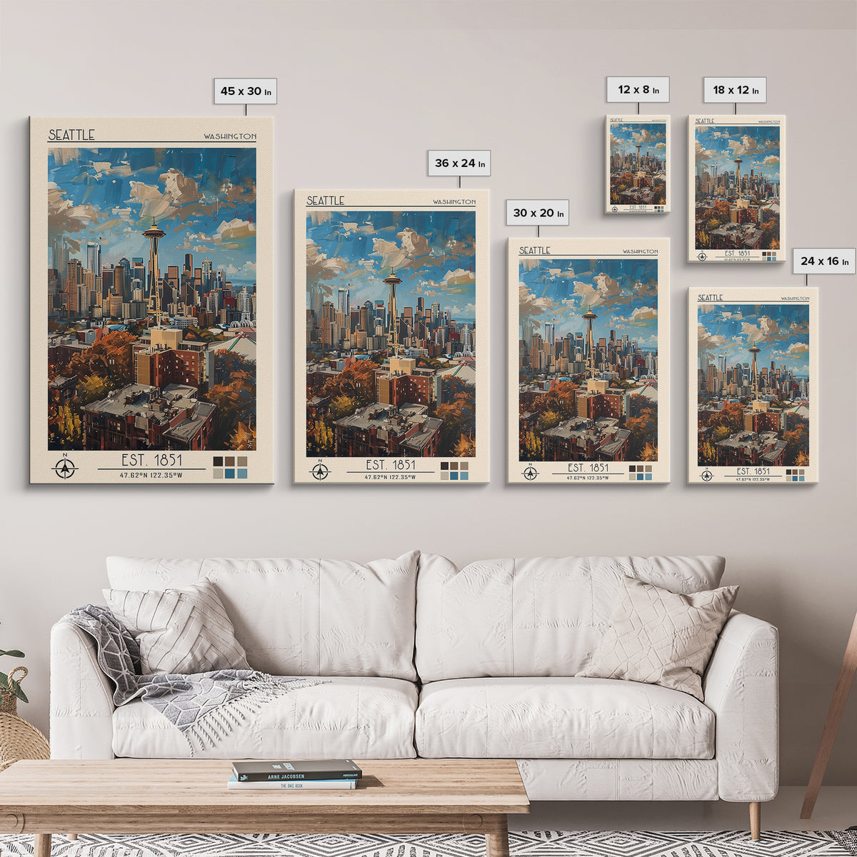 Seattle Travel Poster, Canvas Print, City Art Print, Travel Wall Art, Retro Travel Poster, Wanderlust Gift, Home Decor, Travel Decor