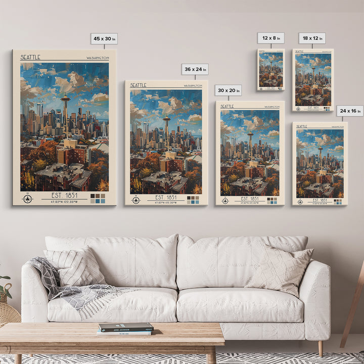 Seattle Travel Poster, Canvas Print, City Art Print, Travel Wall Art, Retro Travel Poster, Wanderlust Gift, Home Decor, Travel Decor