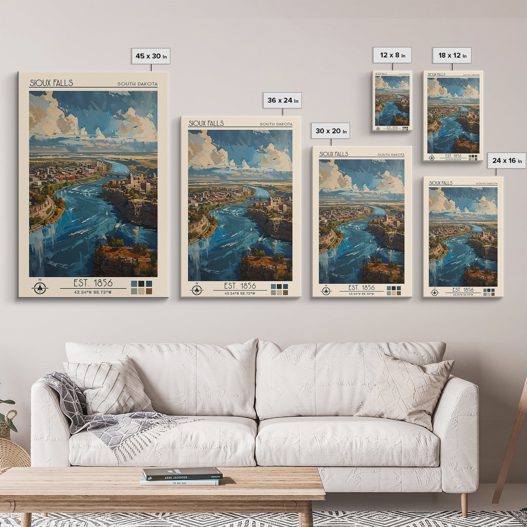 Sioux Falls Travel Poster, Framed Canvas Print, City Travel Poster, Travel Wall Decor, Travel Decor, Wanderlust Gift, Retro Wall Art