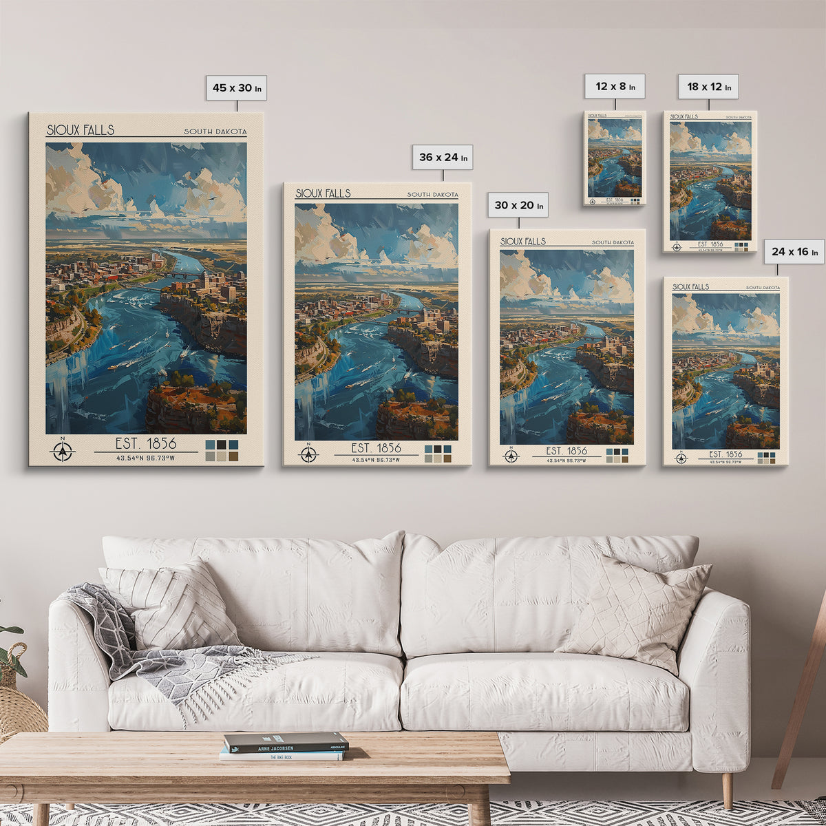 Sioux Falls Travel Poster, Framed Canvas Print, City Travel Poster, Travel Wall Decor, Travel Decor, Wanderlust Gift, Retro Wall Art