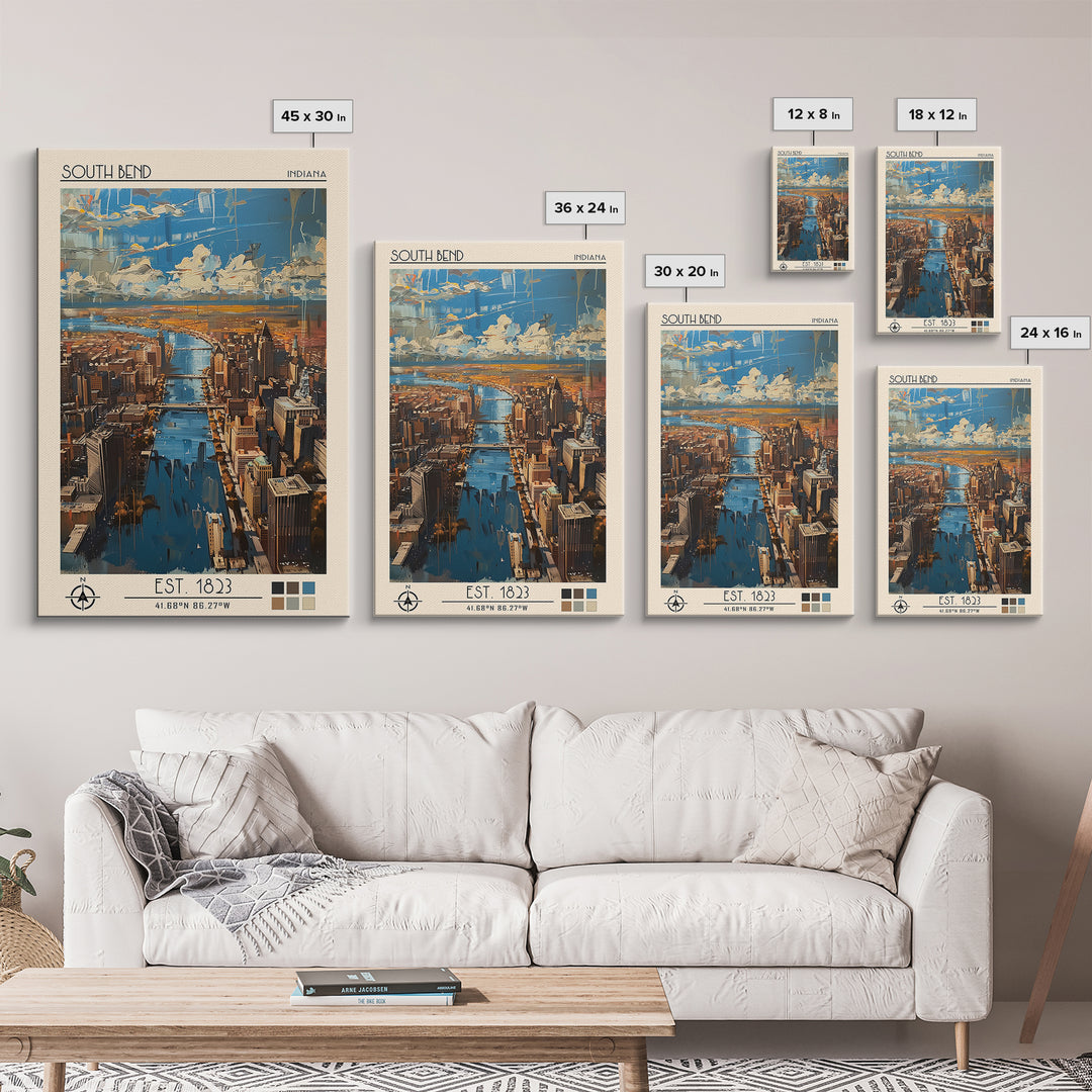 South Bend Travel Poster, Canvas Print, Retro Travel Poster, City Wall Art, City Travel Poster, Mid Century Wall Art, Fine Art Print