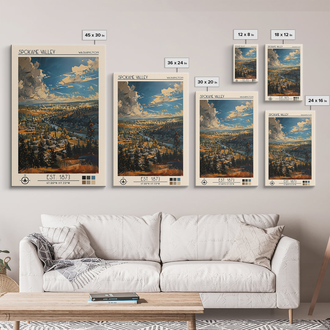 Spokane Valley Travel Poster, Framed Canvas Print, Poster Print, Travel Wall Art, Landscape Art, Vintage Travel Art, Vintage Posters