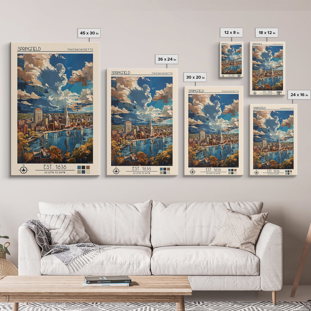 Springfield Travel Poster, Framed Canvas Print, Retro Travel Poster, City Wall Art, Fine Art Print, Travel Wall Decor, Landscape Art