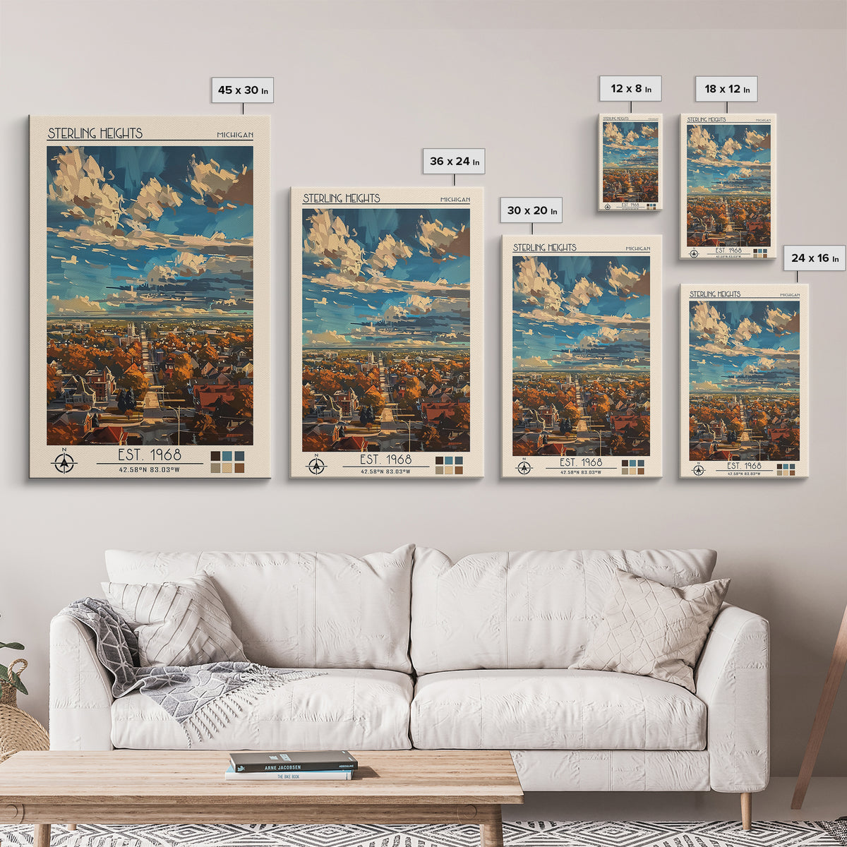 Sterling Heights Travel Poster, Framed Canvas Print, Travel Prints, Landscape Art, Travel Print, Travel Posters, Vintage City Poster