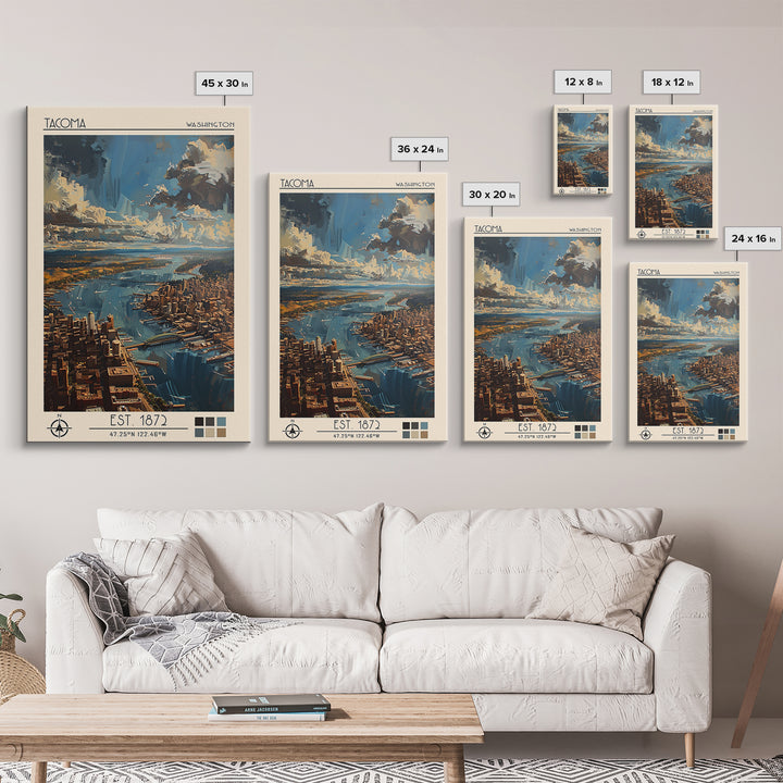 Tacoma Travel Poster, Framed Canvas Print, Vintage Travel Print, City Wall Art, Living Room Wall Art, Travel Print, Travel Art Print