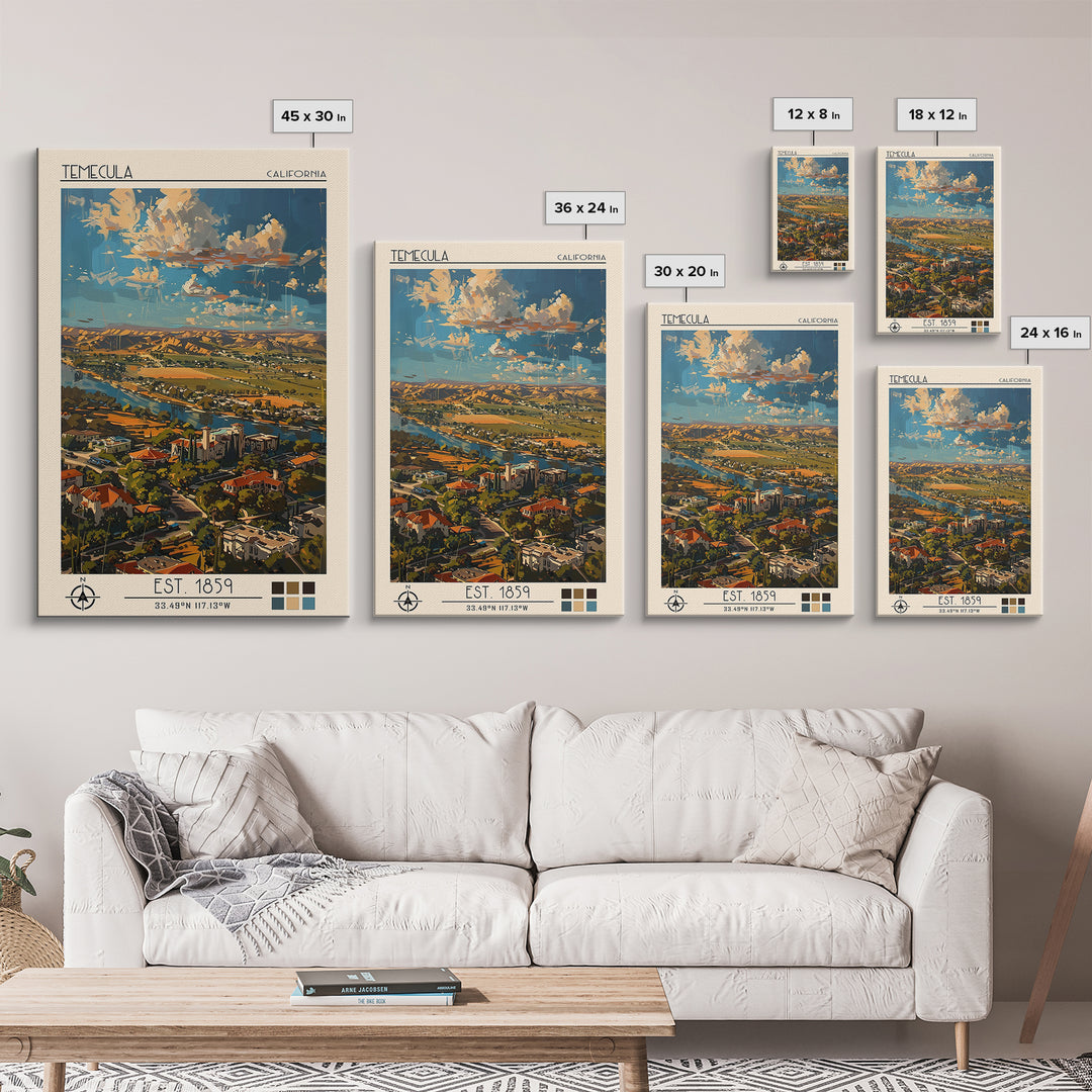 Temecula Travel Poster, Framed Canvas Print, Vintage Travel Print, City Wall Art, Poster Art, Vintage Travel Art, Retro Travel Print