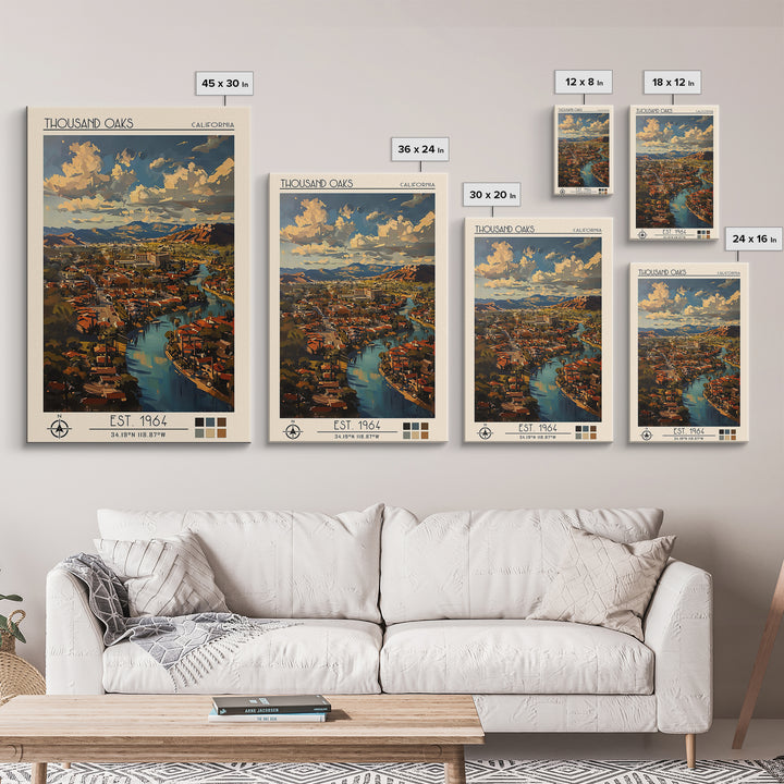 Thousand Oaks Travel Poster, Framed Canvas Print, City Travel Poster, Travel Wall Art, Landscape Art, Travel Posters, Vintage Poster
