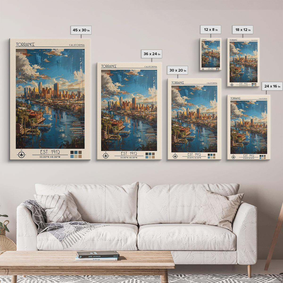 Torrance Travel Poster, Canvas Print, City Travel Poster, Travel Wall Art, Fine Art Print, Retro Travel Poster, Watercolor Cityscape