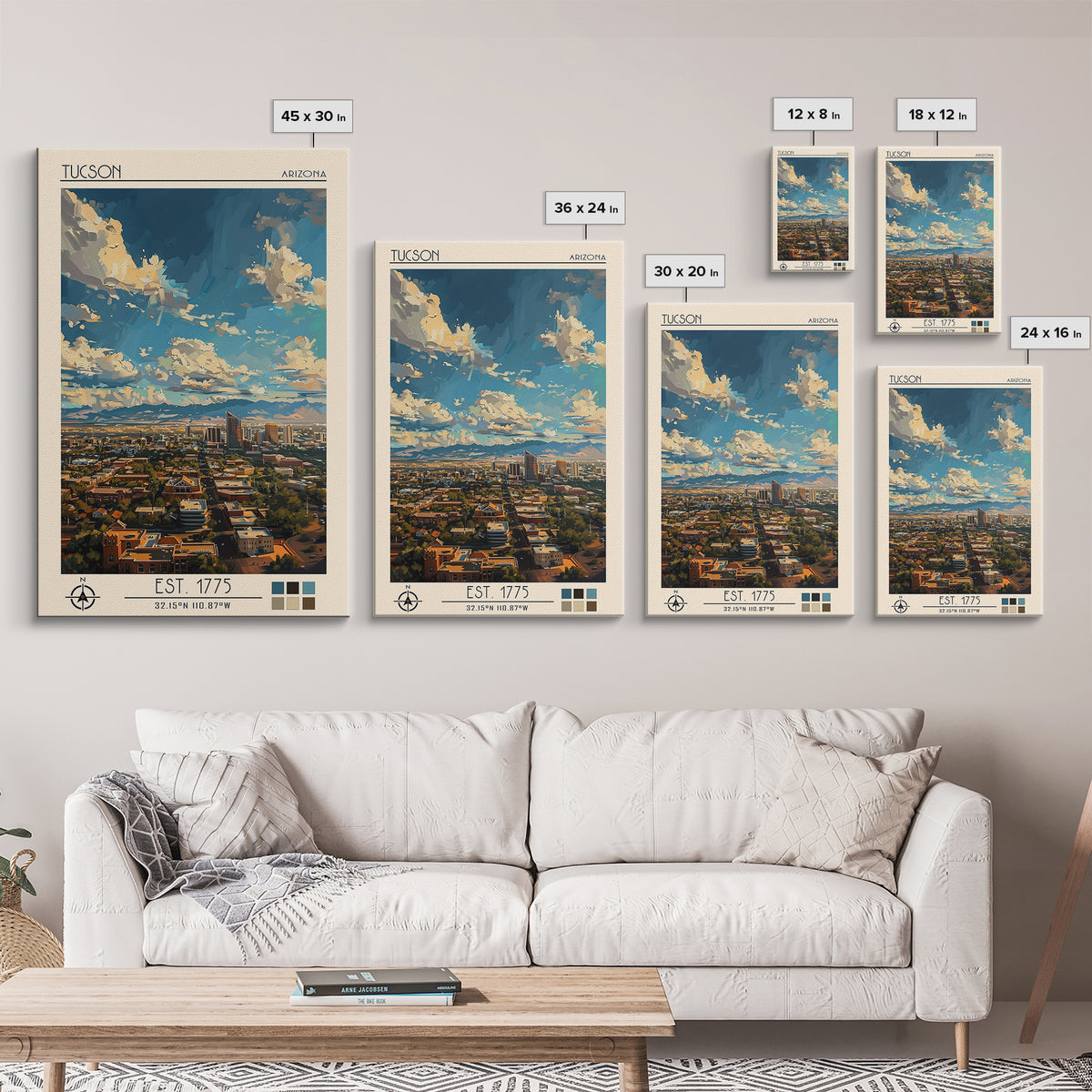 Tucson Travel Poster, Framed Canvas Print, Travel Prints, Landscape Art, Art Print, Retro Wall Art, City Illustration, City Wall Art