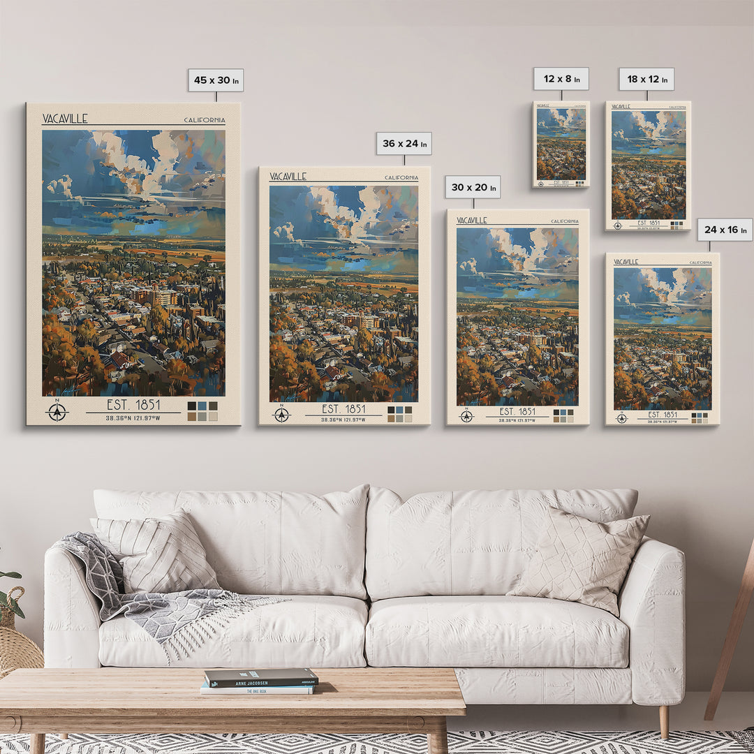 Vacaville Travel Poster, Framed Canvas Print, Travel Prints, Landscape Art, Vintage Travel Art, Vintage City Poster, Vintage Posters