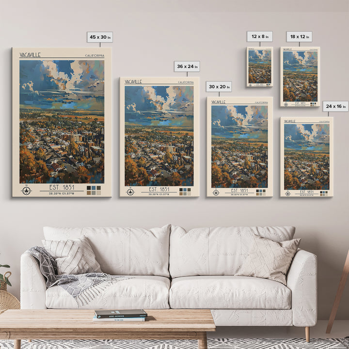 Vacaville Travel Poster, Framed Canvas Print, Travel Prints, Landscape Art, Vintage Travel Art, Vintage City Poster, Vintage Posters