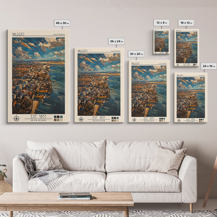 Vallejo Travel Poster, Framed Canvas Print, Travel Wall Decor, Minimalist Poster, Travel Print, Mid Century Wall Art, City Art Print