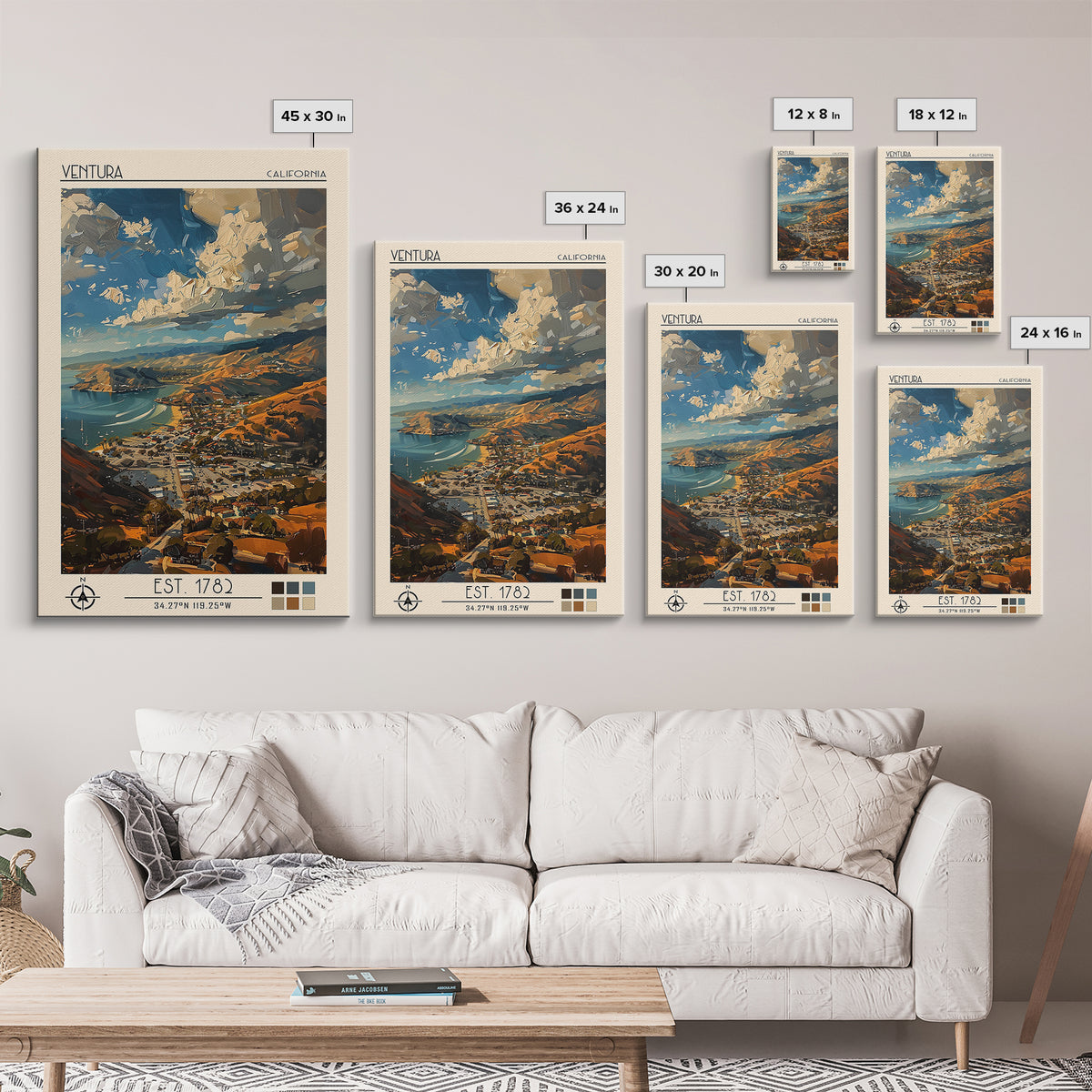 Ventura Travel Poster, Canvas Print, Travel Wall Decor, Minimalist Poster, Travel Art Print, Home Office Decor, Living Room Wall Art