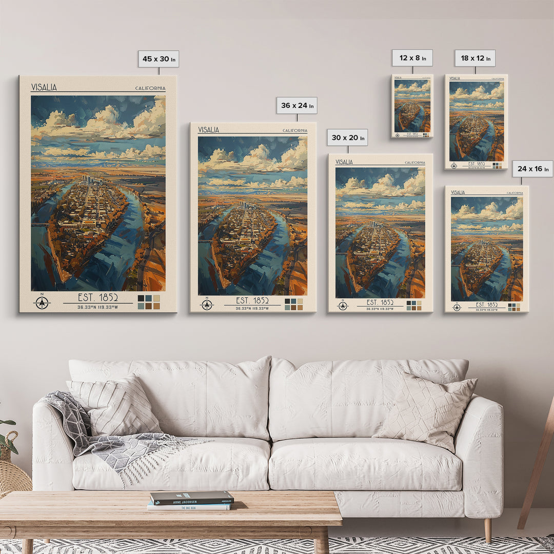 Visalia Travel Poster, Framed Canvas Print, City Travel Poster, Travel Wall Art, Retro Wall Art, Gallery Wall Set, City Illustration