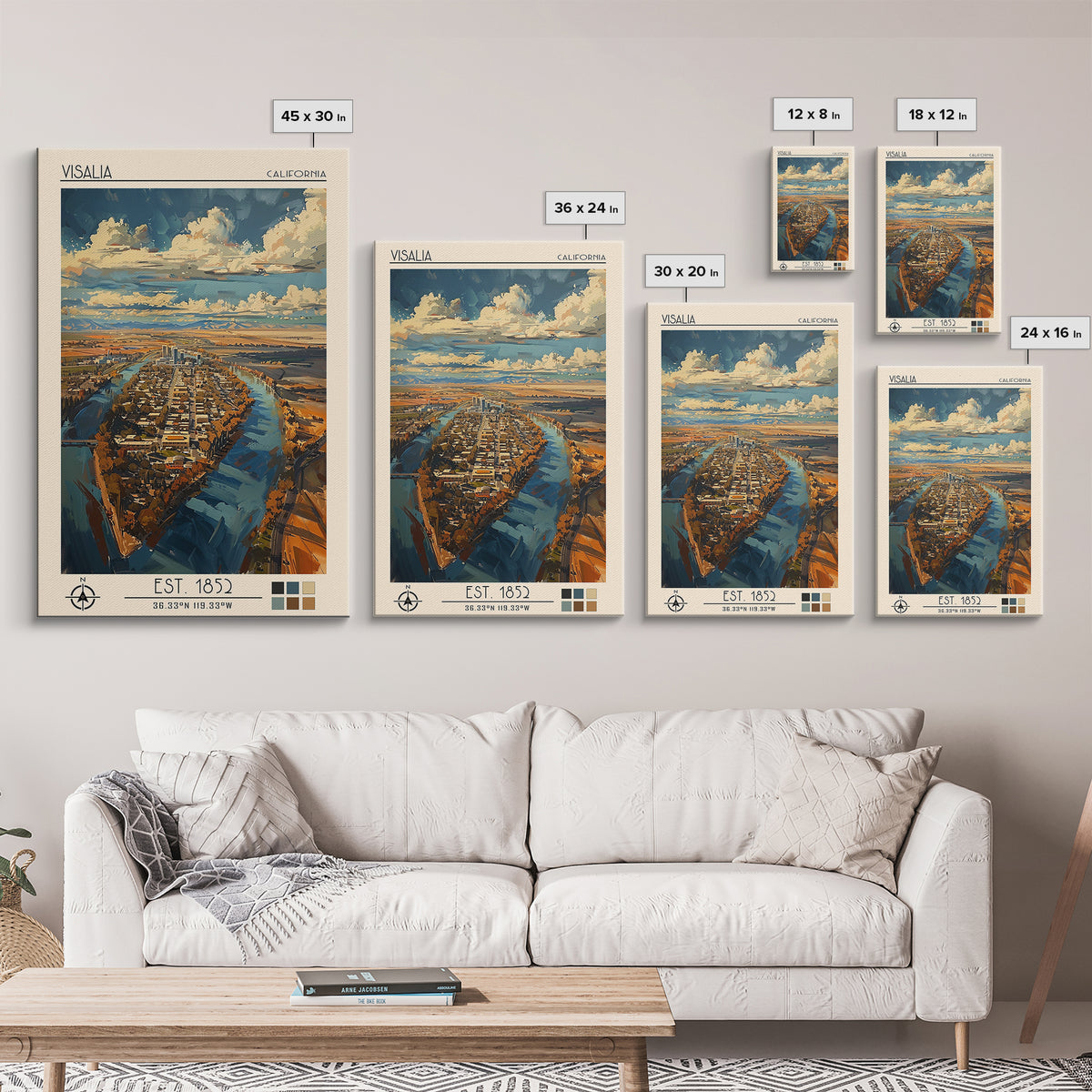 Visalia Travel Poster, Framed Canvas Print, City Travel Poster, Travel Wall Art, Retro Wall Art, Gallery Wall Set, City Illustration