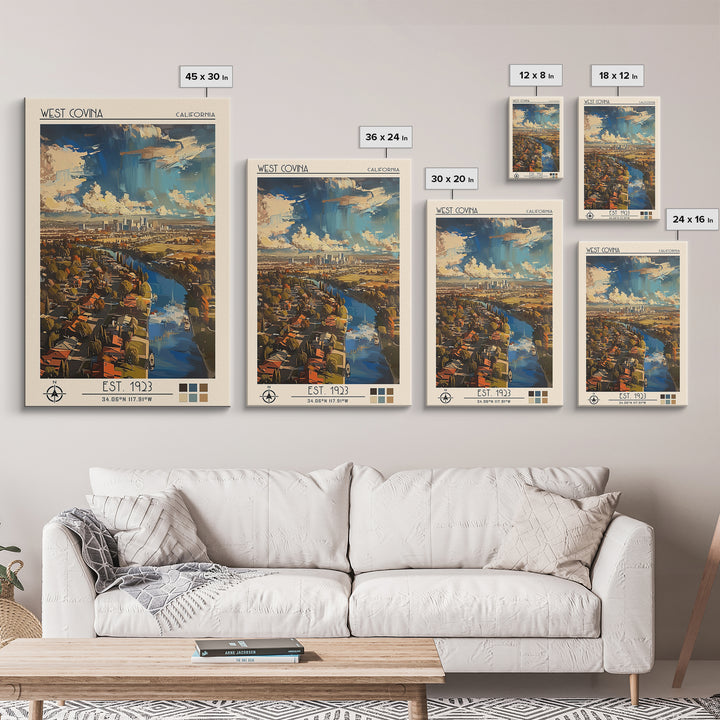 West Covina Travel Poster, Framed Canvas Print, Retro Travel Poster, City Wall Art, Poster Art, Vintage Travel Print, Vintage Travel
