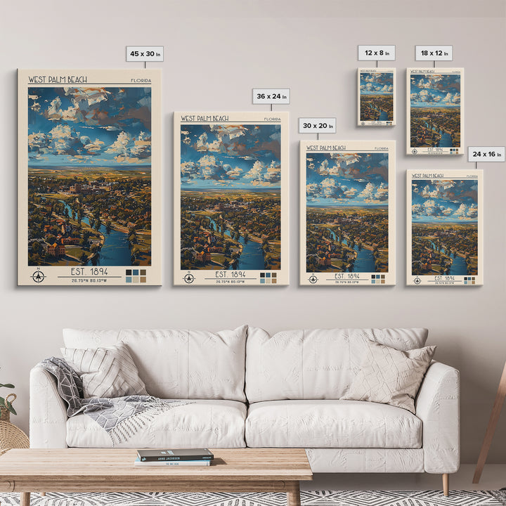 West Palm Beach Travel Poster, Canvas Print, Travel Wall Art, City Wall Art, Home Office Decor, Travel Posters, Mid Century Wall Art