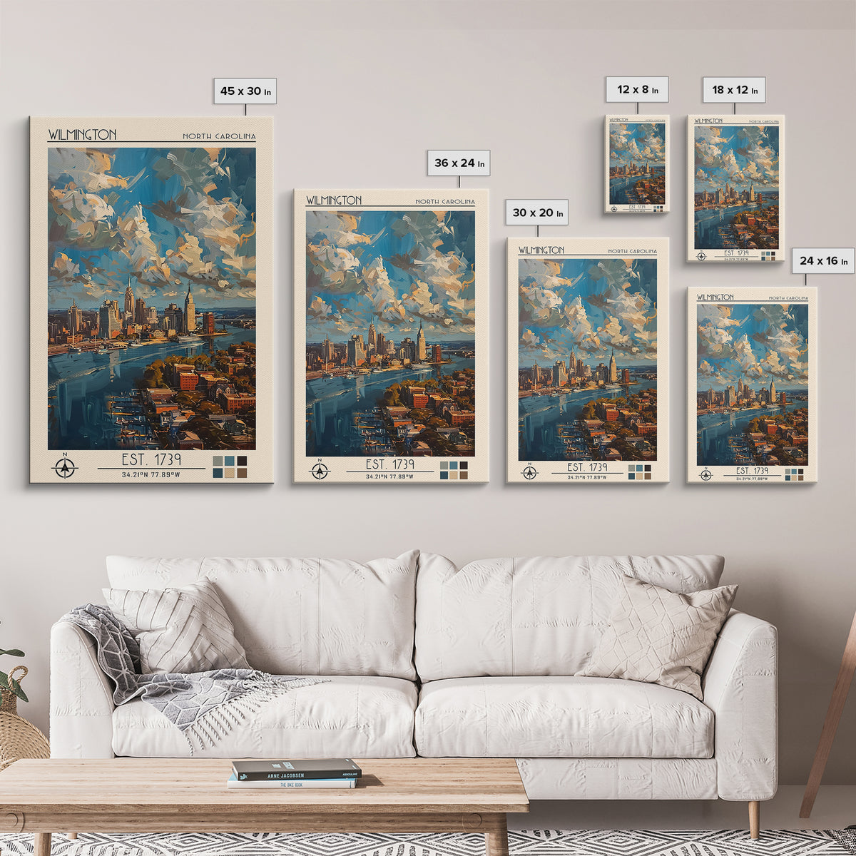 Wilmington Travel Poster, Framed Canvas Print, Travel Prints, Landscape Art, Travel Posters, Vintage City Poster, City Travel Poster