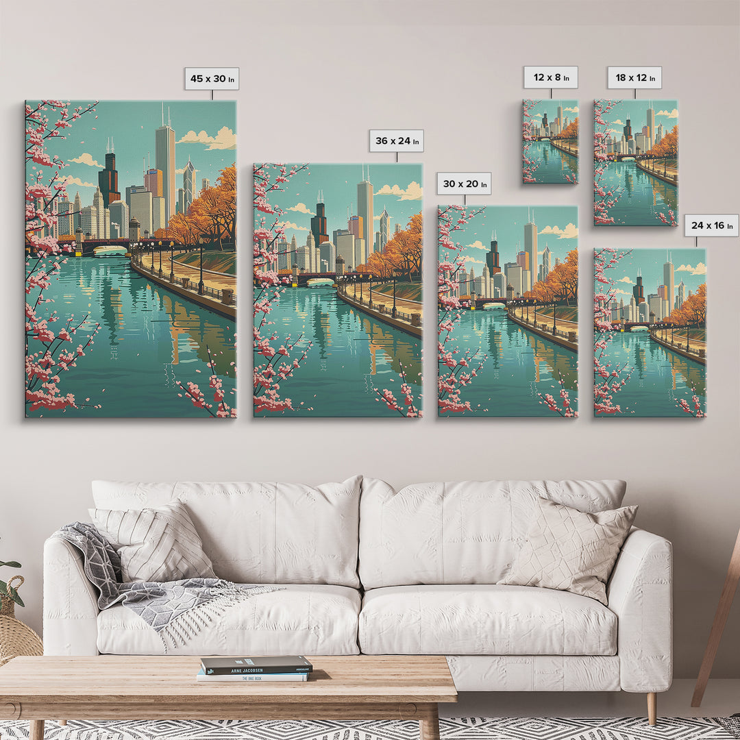 Chicago Travel Poster, Framed Canvas Print, City Art Print, Travel Wall Art, Travel Posters, Vintage Poster, Travel Prints, Wall Art