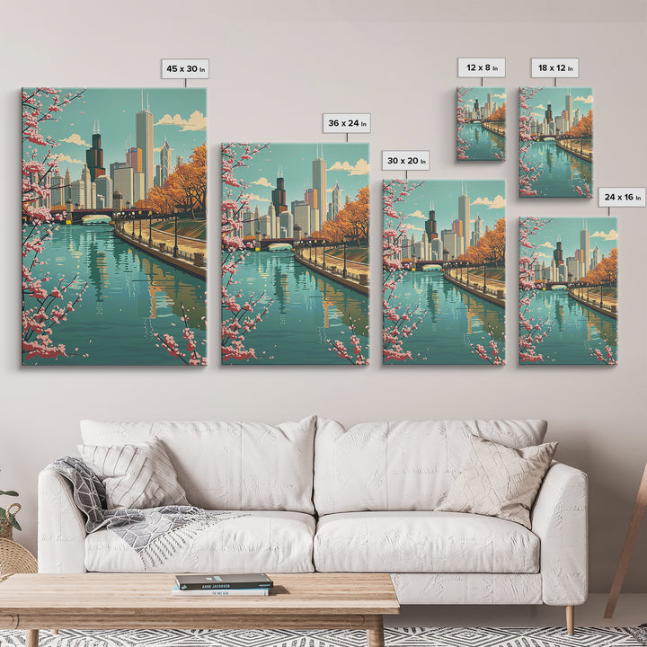Chicago Travel Poster, Framed Canvas Print, City Art Print, Travel Wall Art, Travel Posters, Vintage Poster, Travel Prints, Wall Art