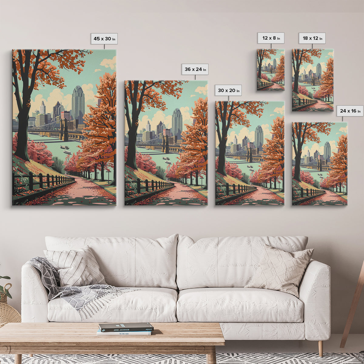 Cincinnati Travel Poster, Framed Canvas Print, Travel Wall Decor, Minimalist Poster, Fine Art Print, City Illustration, Travel Decor