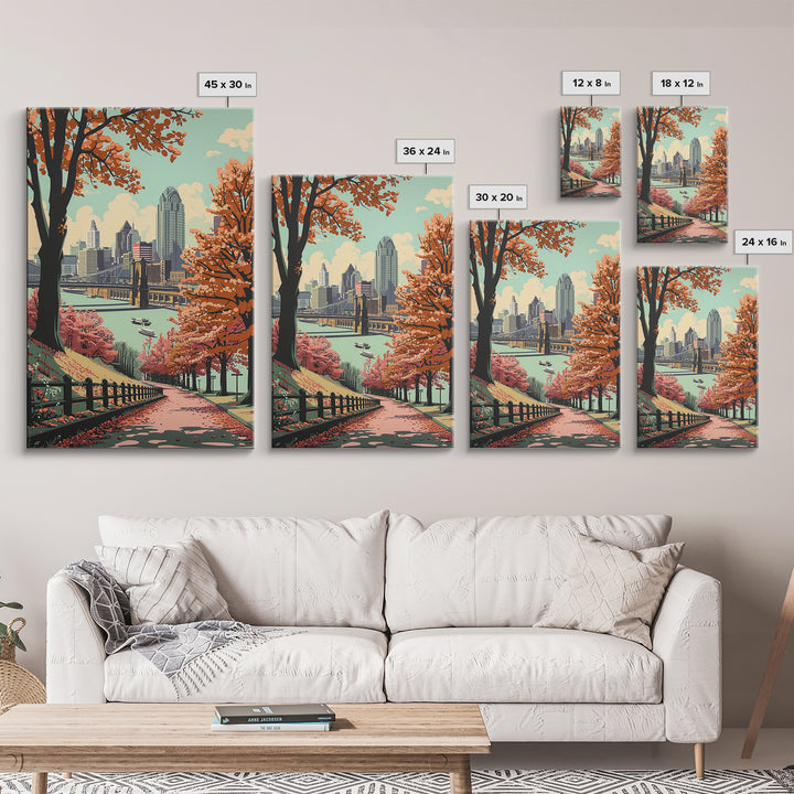 Cincinnati Travel Poster, Framed Canvas Print, Travel Wall Decor, Minimalist Poster, Fine Art Print, City Illustration, Travel Decor