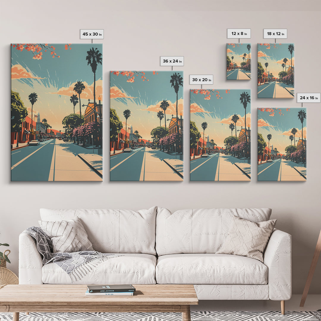 Corona Travel Poster, Framed Canvas Print, City Travel Poster, Travel Wall Art, Watercolor Cityscape, Retro Wall Art, City Art Print