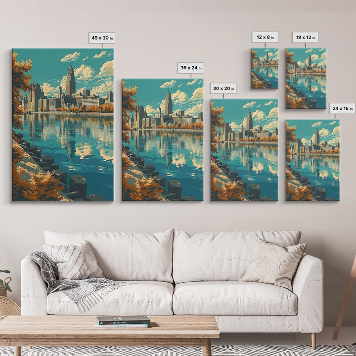 Detroit Travel Poster, Framed Canvas Print, Poster Print, Travel Wall Art, Travel Decor, City Travel Poster, Travel Prints, Wall Art