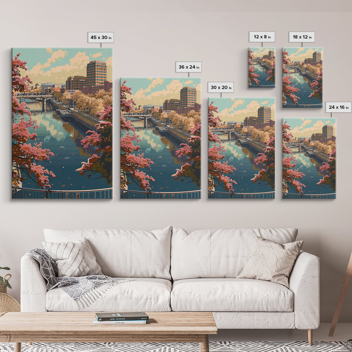 Grand Rapids Travel Poster, Framed Canvas Print, Travel Prints, Landscape Art, City Travel Poster, City Illustration, Vintage Travel