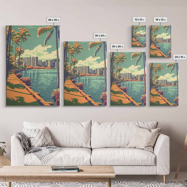 Honolulu Travel Poster, Framed Canvas Print, Travel Art Print, Modern Wall Decor, Travel Posters, Retro Wall Art, Retro Travel Print