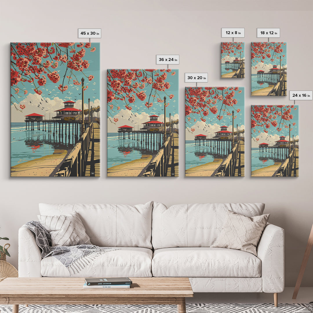 Huntington Beach Travel Poster, Canvas Print, Travel Wall Art, City Wall Art, Vintage City Poster, Travel Posters, Minimalist Poster