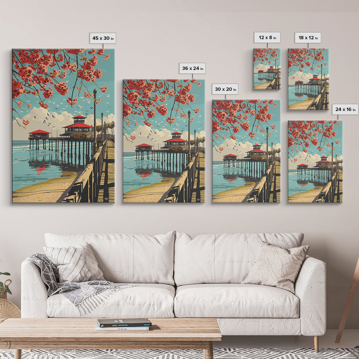 Huntington Beach Travel Poster, Canvas Print, Travel Wall Art, City Wall Art, Vintage City Poster, Travel Posters, Minimalist Poster