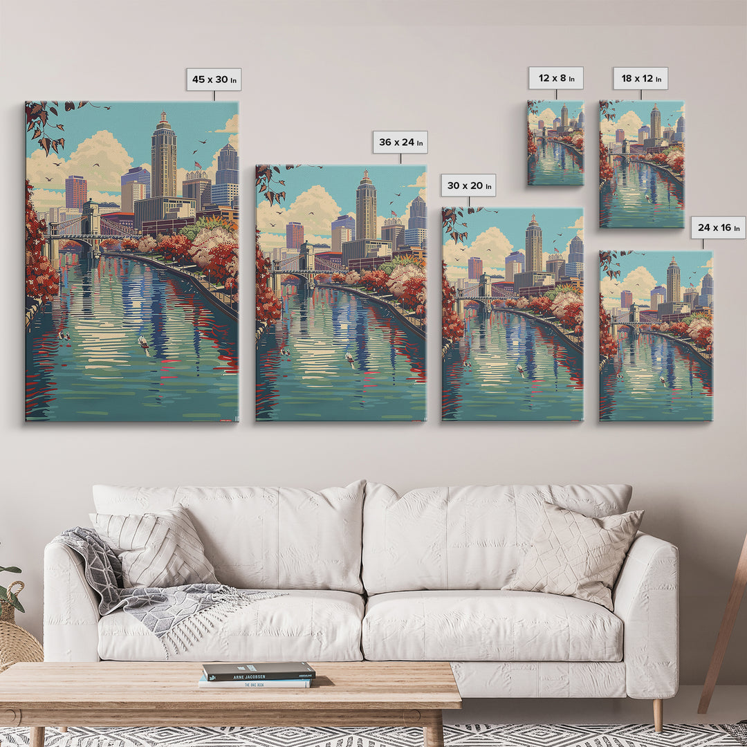 Indianapolis Travel Poster, Framed Canvas Print, Travel Prints, Landscape Art, Colorful Wall Art, Poster Art, Travel Decor, Wall Art
