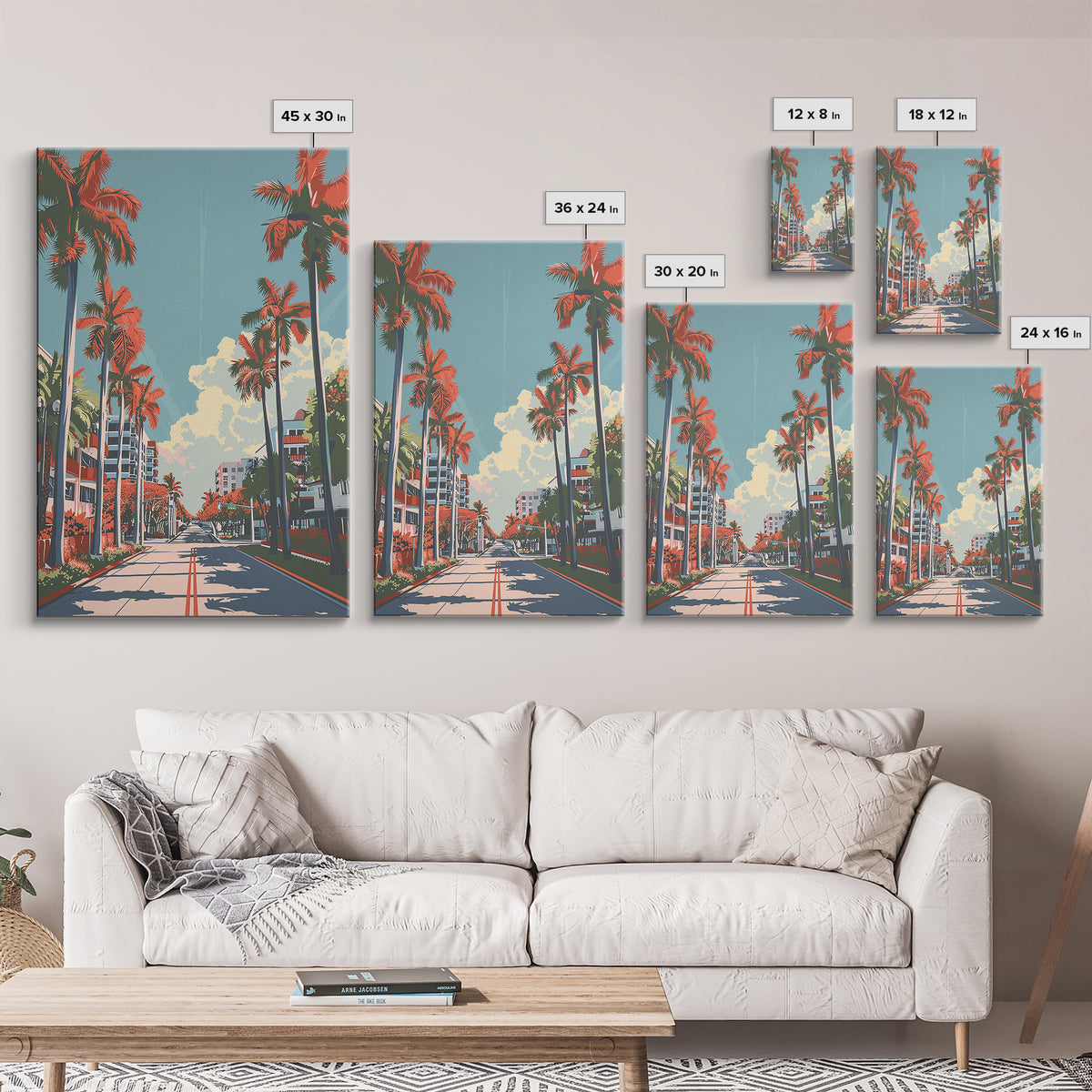 Miami Gardens Travel Poster, Framed Canvas Print, Vintage Travel Print, City Wall Art, Vintage Poster, Wanderlust Gift, Travel Print