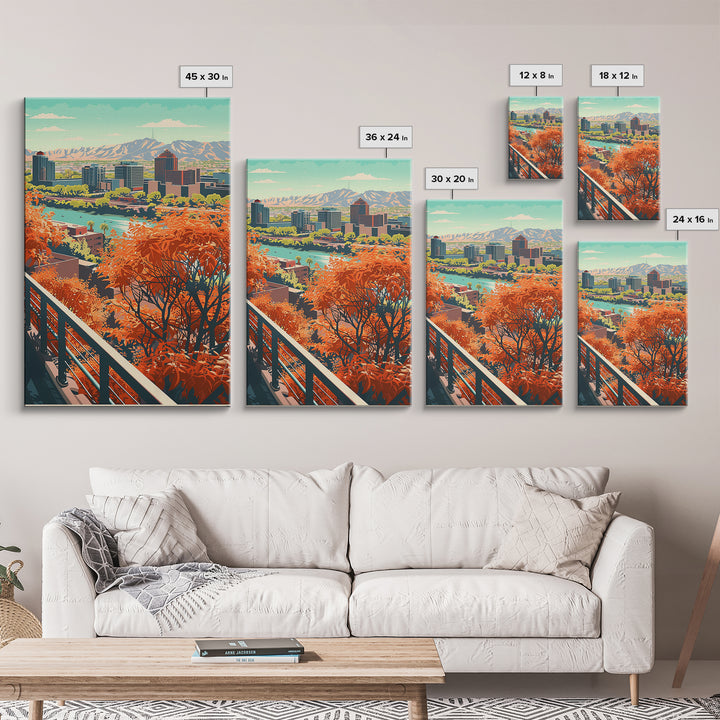 Phoenix Travel Poster, Canvas Print, Vintage Travel Print, City Wall Art, City Illustration, Retro Travel Poster, Retro Travel Print