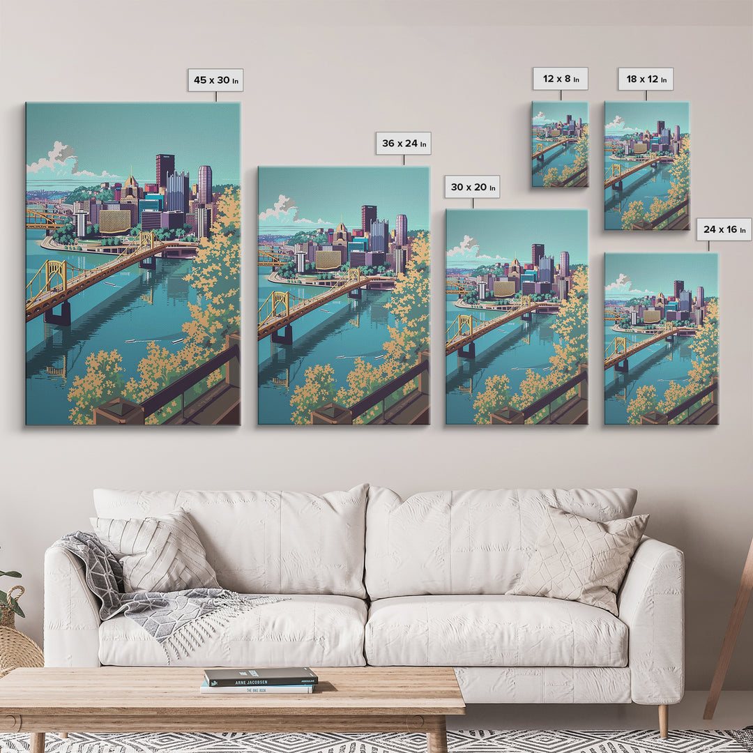 Pittsburgh Travel Poster, Framed Canvas Print, City Art Print, Travel Wall Art, Retro Travel Print, Minimalist Poster, Travel Prints