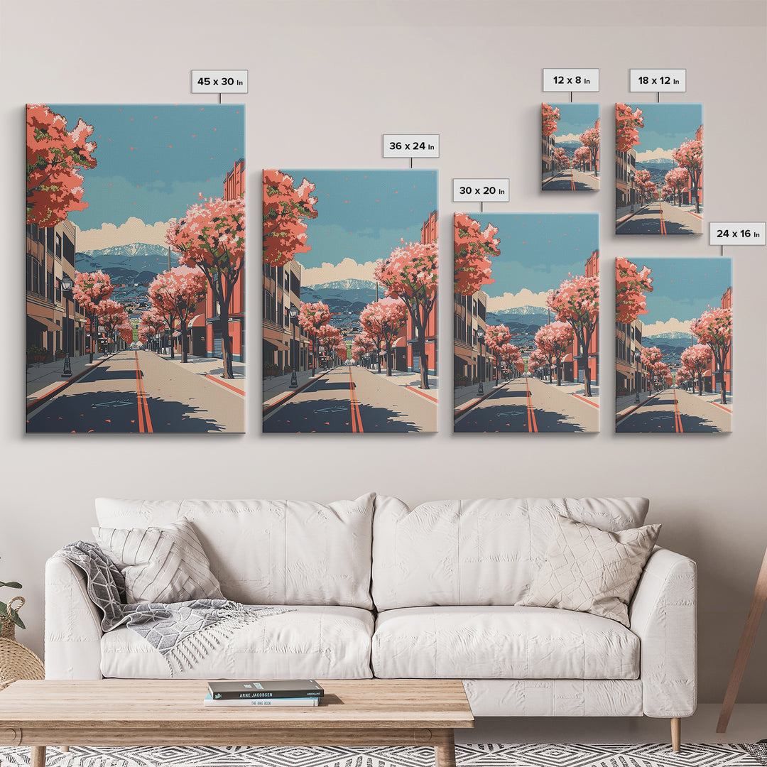 Pomona Travel Poster, Framed Canvas Print, Travel Wall Art, City Wall Art, Gallery Wall Set, Watercolor Cityscape, Modern Wall Decor