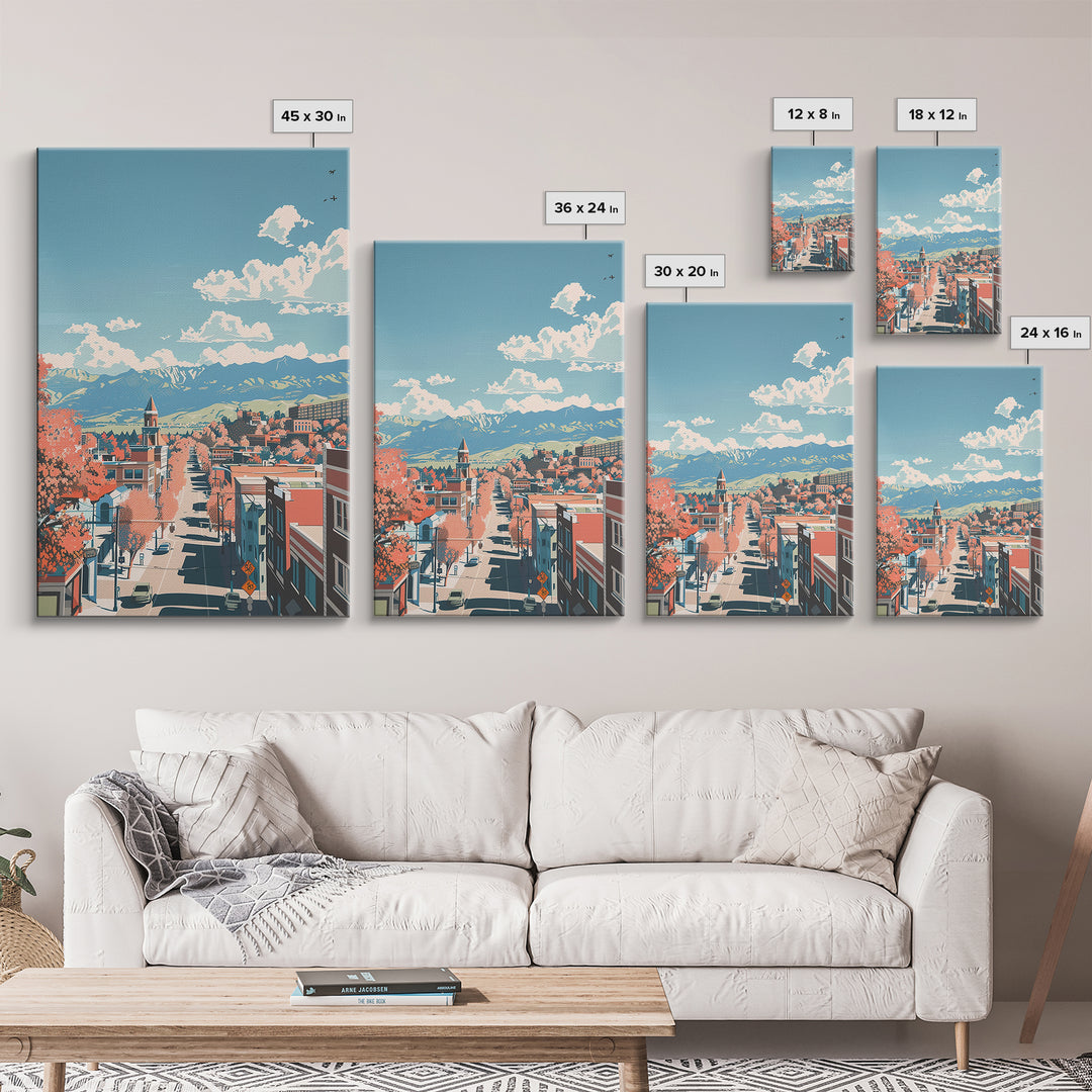 Pueblo Travel Poster, Framed Canvas Print, Travel Wall Decor, Minimalist Poster, City Art Print, City Illustration, Travel Art Print