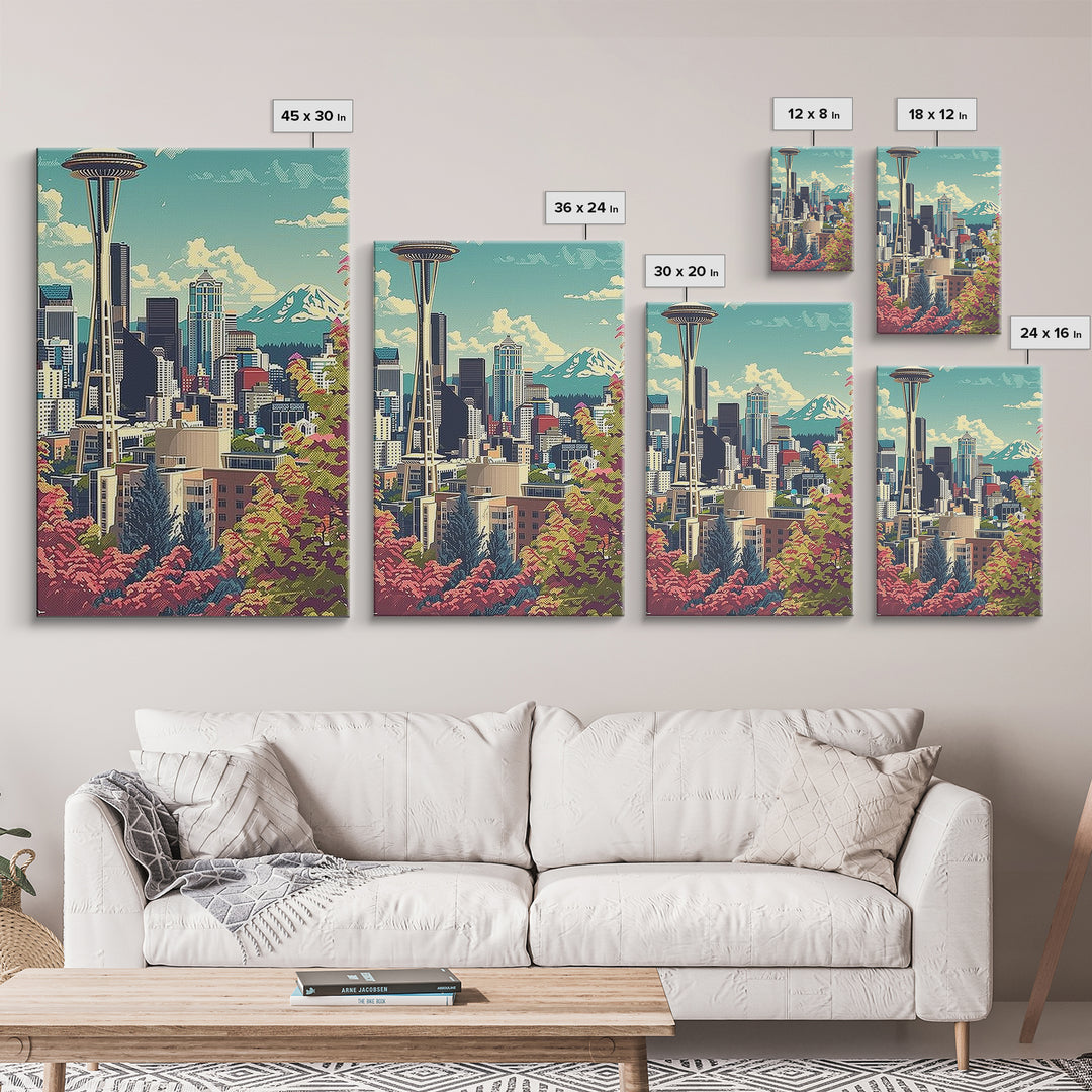Seattle Travel Poster, Framed Canvas Print, Retro Travel Poster, City Wall Art, City Art Print, Mid Century Wall Art, Vintage Travel
