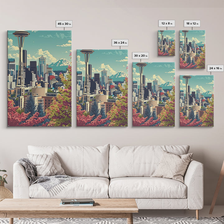 Seattle Travel Poster, Framed Canvas Print, Retro Travel Poster, City Wall Art, City Art Print, Mid Century Wall Art, Vintage Travel