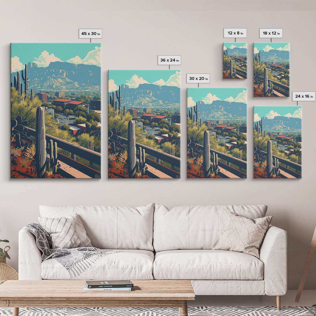 Tucson Travel Poster, Canvas Print, Retro Travel Poster, City Wall Art, City Illustration, Vintage City Poster, Living Room Wall Art