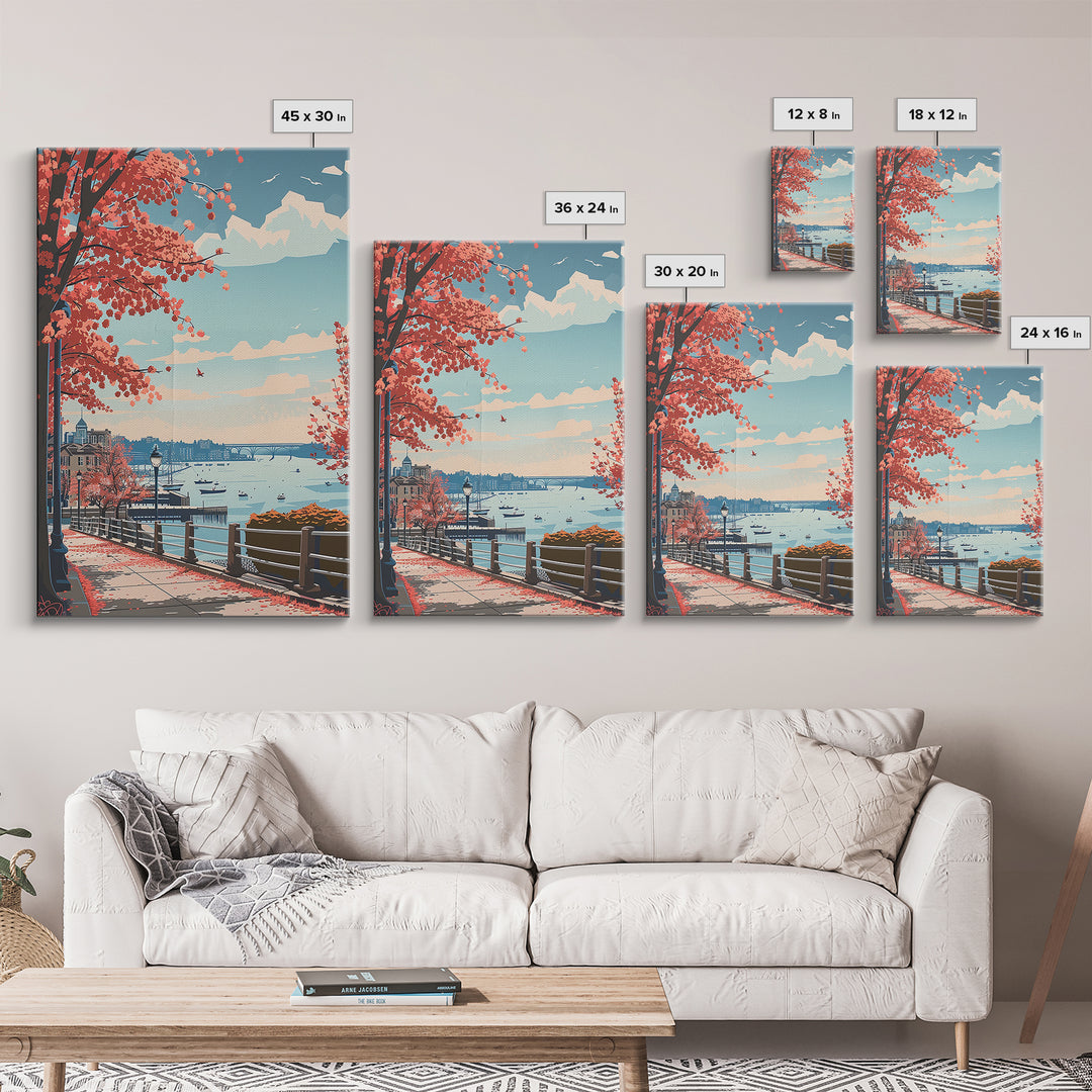 Woodbridge Travel Poster, Framed Canvas Print, City Art Print, Travel Wall Art, Travel Wall Decor, Travel Prints, Retro Travel Print