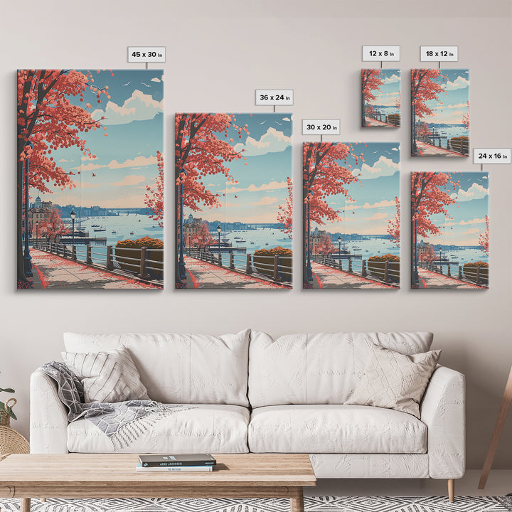 Woodbridge Travel Poster, Framed Canvas Print, City Art Print, Travel Wall Art, Travel Wall Decor, Travel Prints, Retro Travel Print