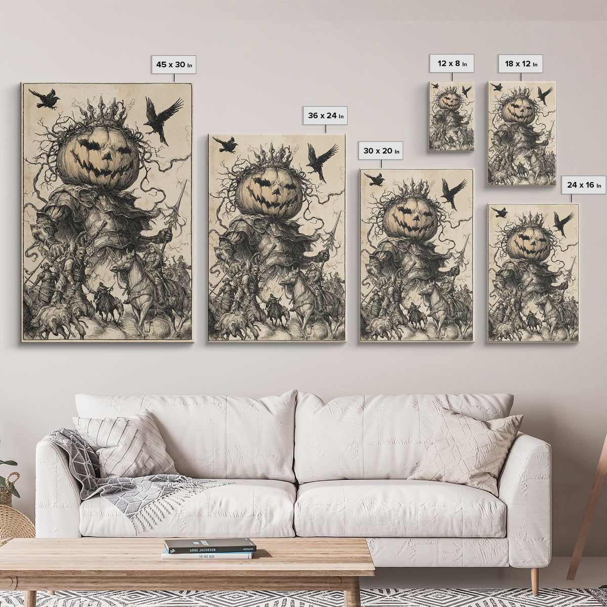 The Jack-O'-Lantern King, Renaissance Engraving Art, Vertical Wall Art, Gothic Horror Wall Art, Canvas Print, Halloween Wall Art