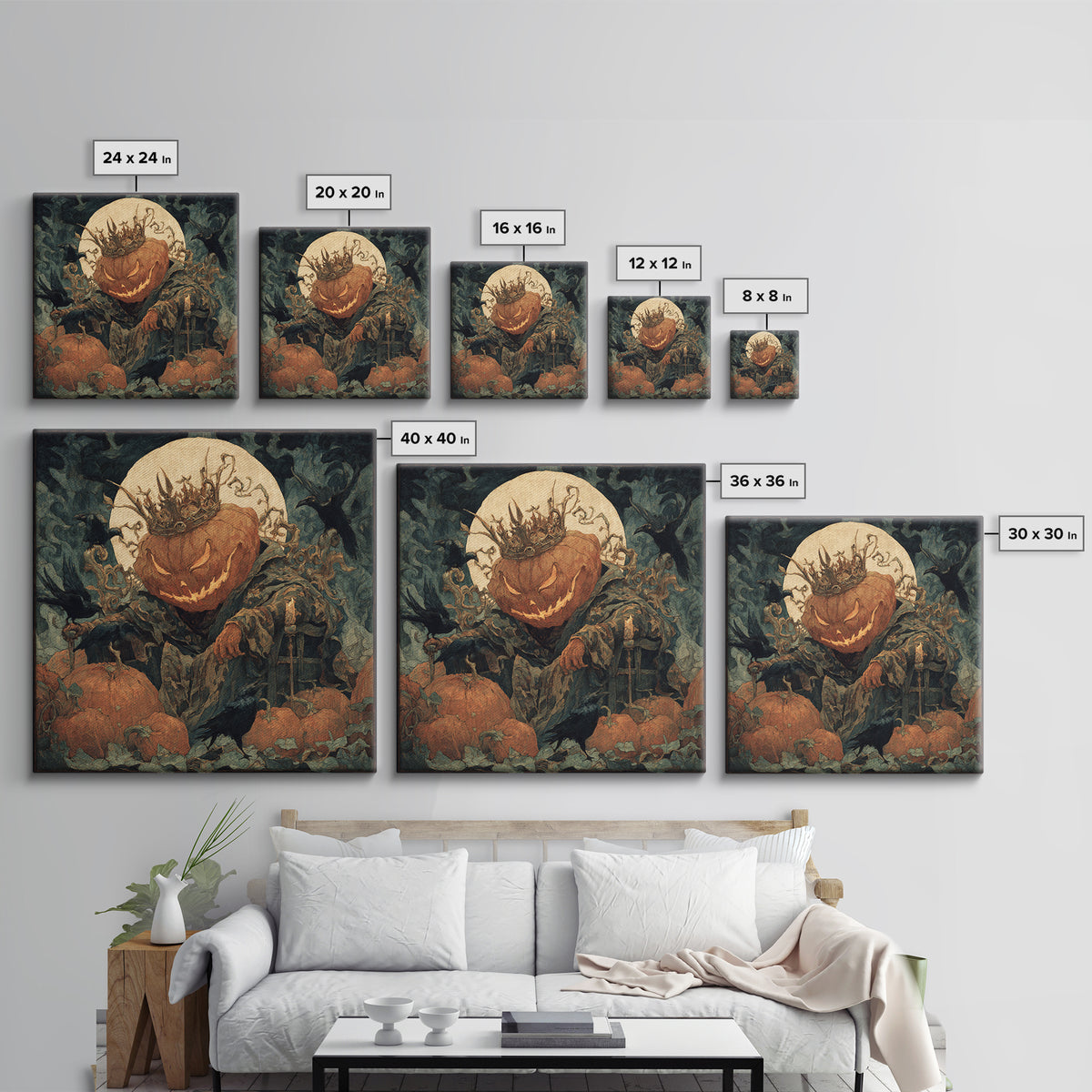 The Jack-O'-Lantern King, Dark Symbolist Art, Square Wall Art, Dark Fantasy Wall Art, Framed Canvas Print, Halloween Wall Art
