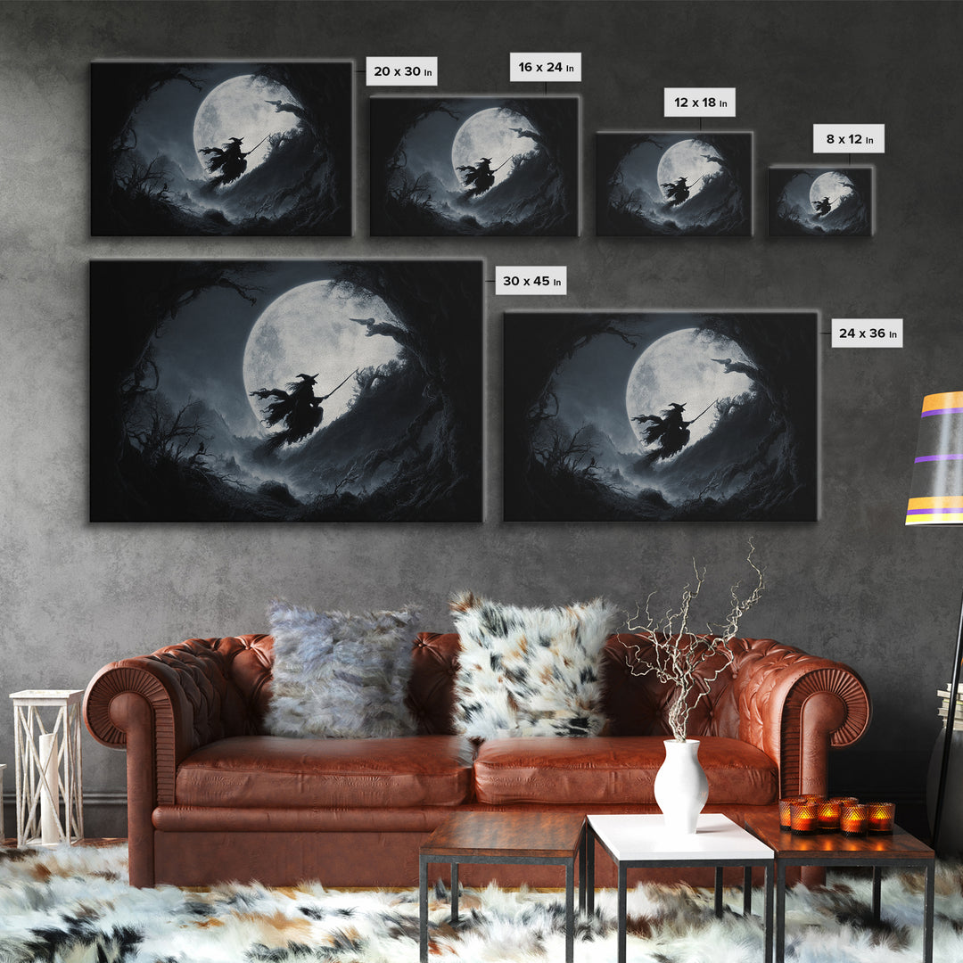 The Moonlit Witch, Baroque Witchcraft Art, Landscape Wall Art, Gothic Horror Wall Art, Framed Canvas Print, Halloween Wall Art