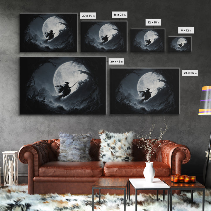The Moonlit Witch, Baroque Witchcraft Art, Landscape Wall Art, Gothic Horror Wall Art, Framed Canvas Print, Halloween Wall Art